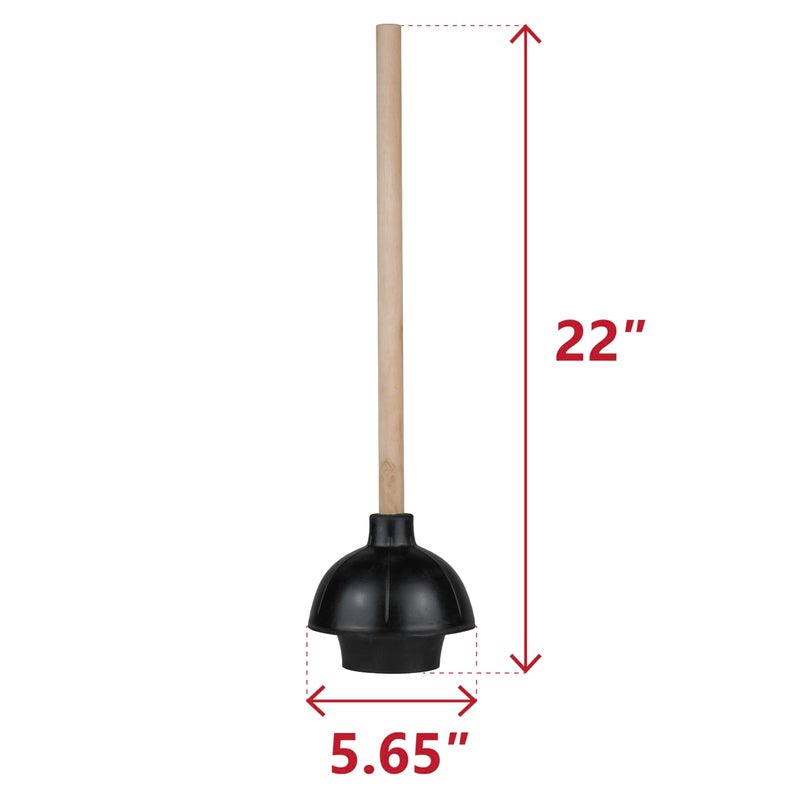 SteadMax Rubber Toilet Plunger, Double Thrust Force Cup, Heavy Duty, Commercial Grade with 18â€ Wood Handle (Pack of 3) - Image 2